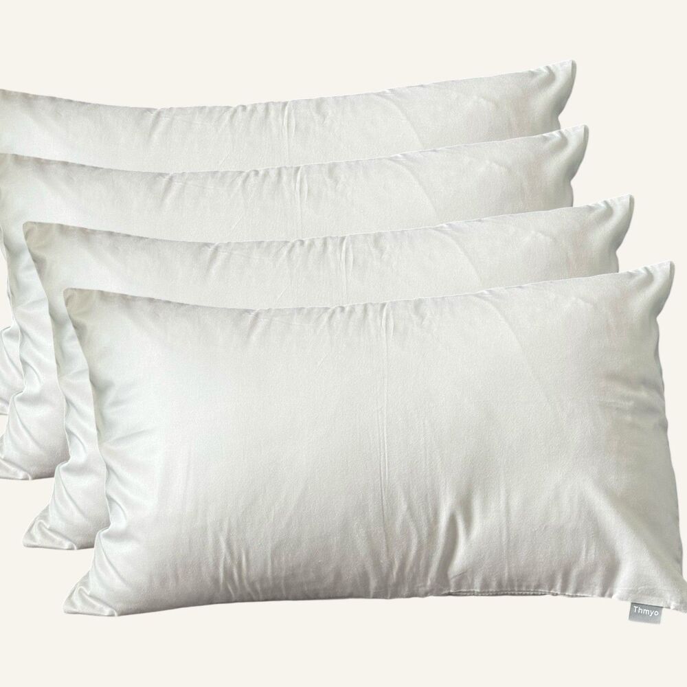 Thymo 100% Cotton Lumbar Pillow Covers 20" x 12" 4 Pack No Insert Beige